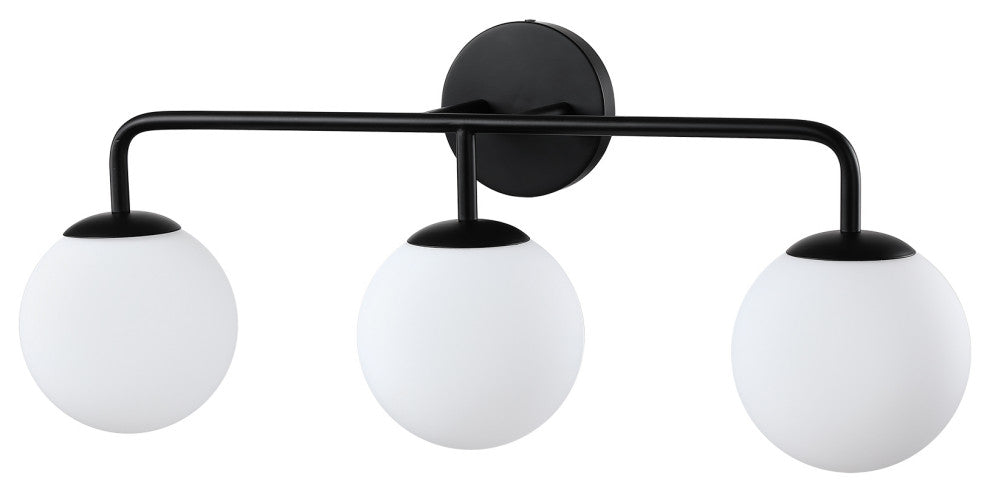26.3in. W 3-Light Black Vanity Light With Globe Shades