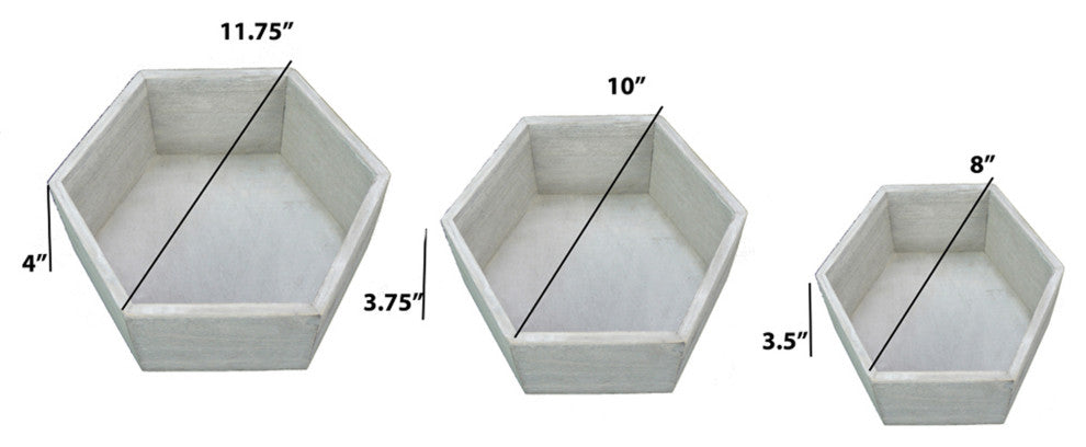11.8" Gray Wash Hexagon Wood Crate, Set of 3