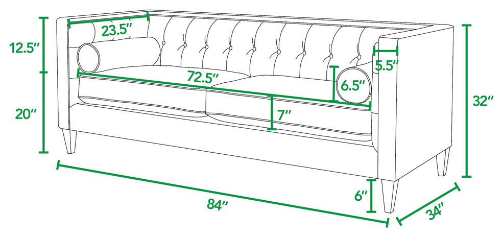 Jack 84" Modern Tuxedo Tufted Sofa, Evergreen Velvet
