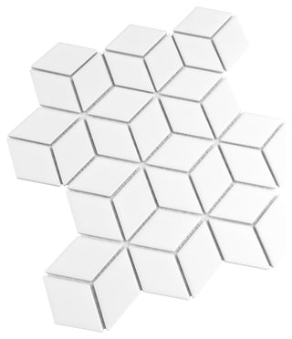 Metro Rhombus Mosaic Floor and Wall Tile, Matte White