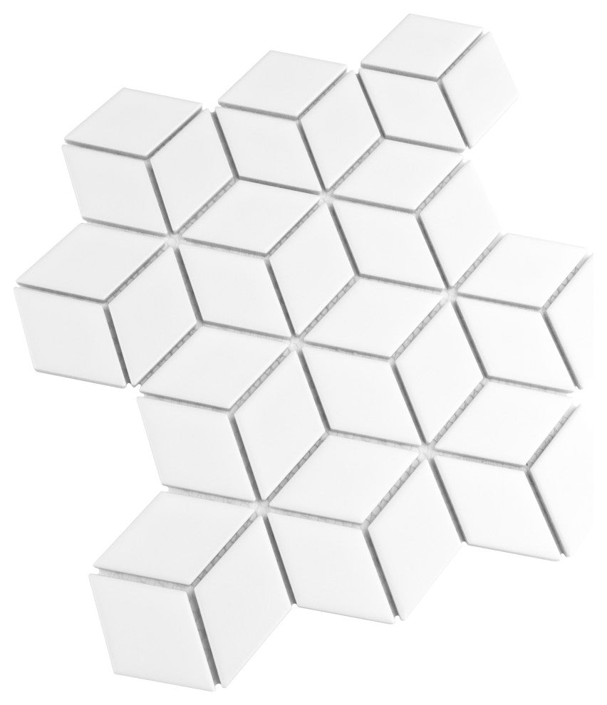 Metro Rhombus Mosaic Floor and Wall Tile, Matte White