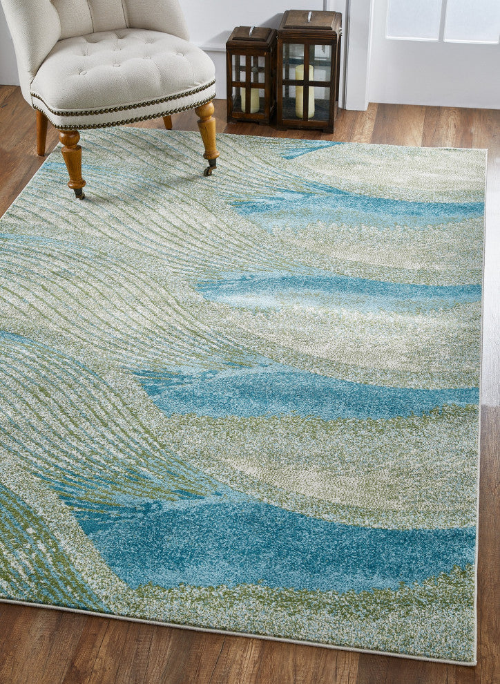Illusions Breeze Abstract Watercolor Area Rug, Ocean, 6'7 X 9'6
