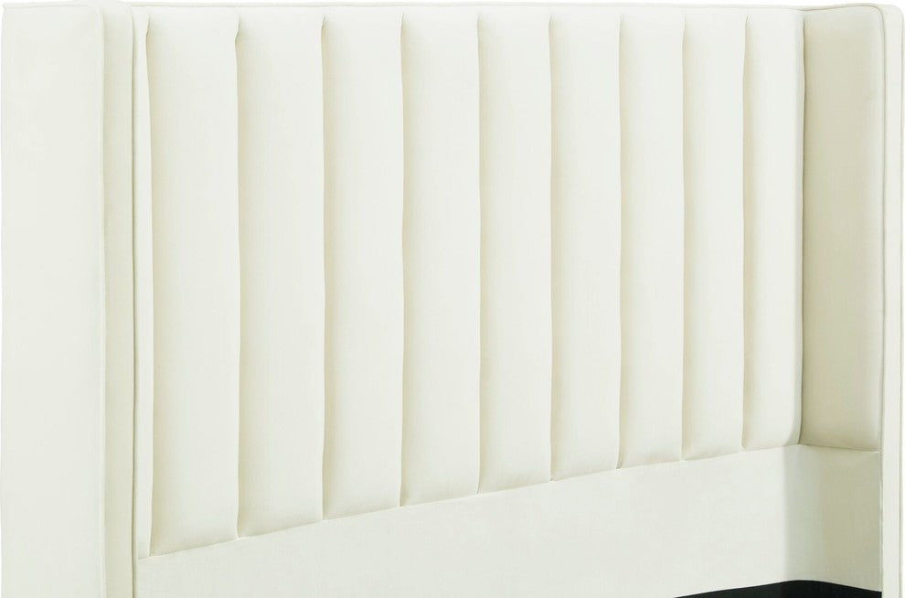 Waverly Cream Velvet Bed in Queen - Cream
