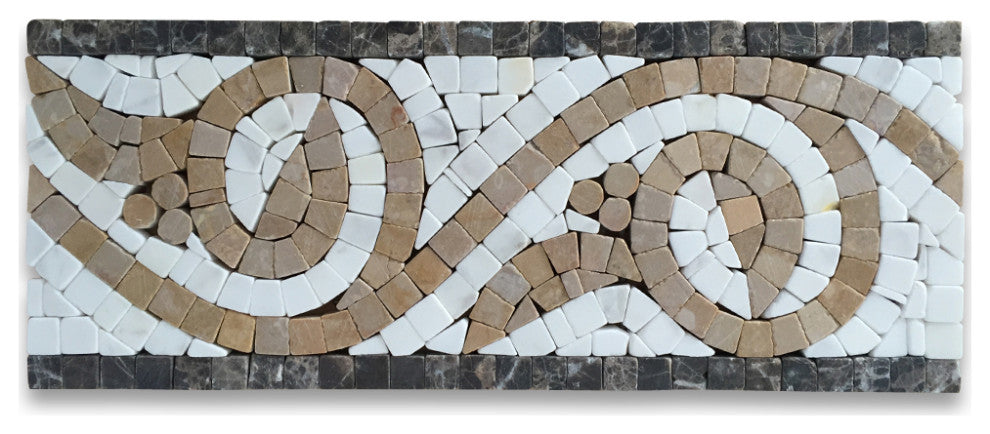 Marble Mosaic Border Bathroom Listello Tile Garden Gold 4x9.8 Tumbled, 1 piece