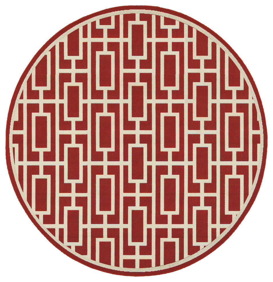 Oriental Weavers Sphinx Meridian 9754R  Outdoor Rug, Red/Ivory, 7'10" X 7'10" Round