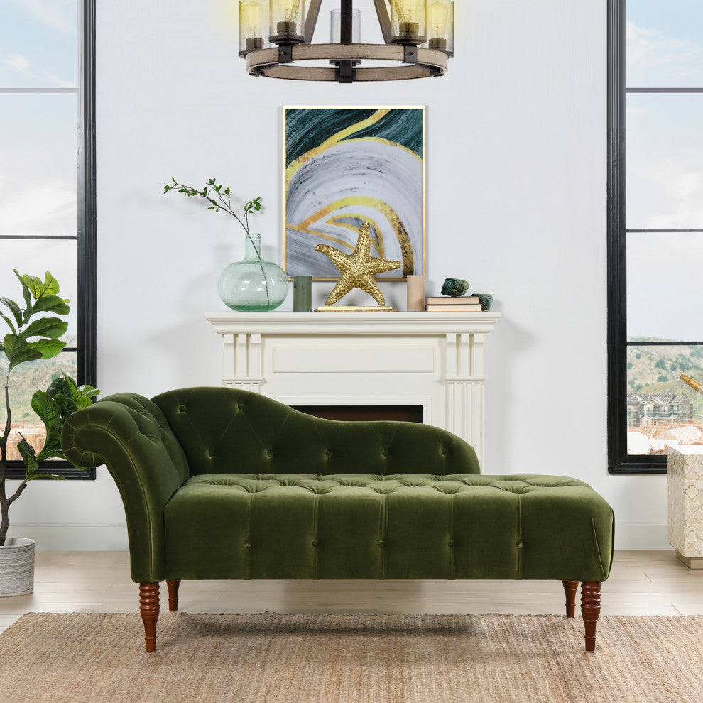 Samuel Velvet Tufted Chaise Lounge, Right-Arm Facing, Olive Green Performance Velvet
