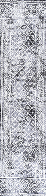 Iften Moroccan Geometric Distressed Ivory/Black 2 ft. x 10 ft. Runner Rug