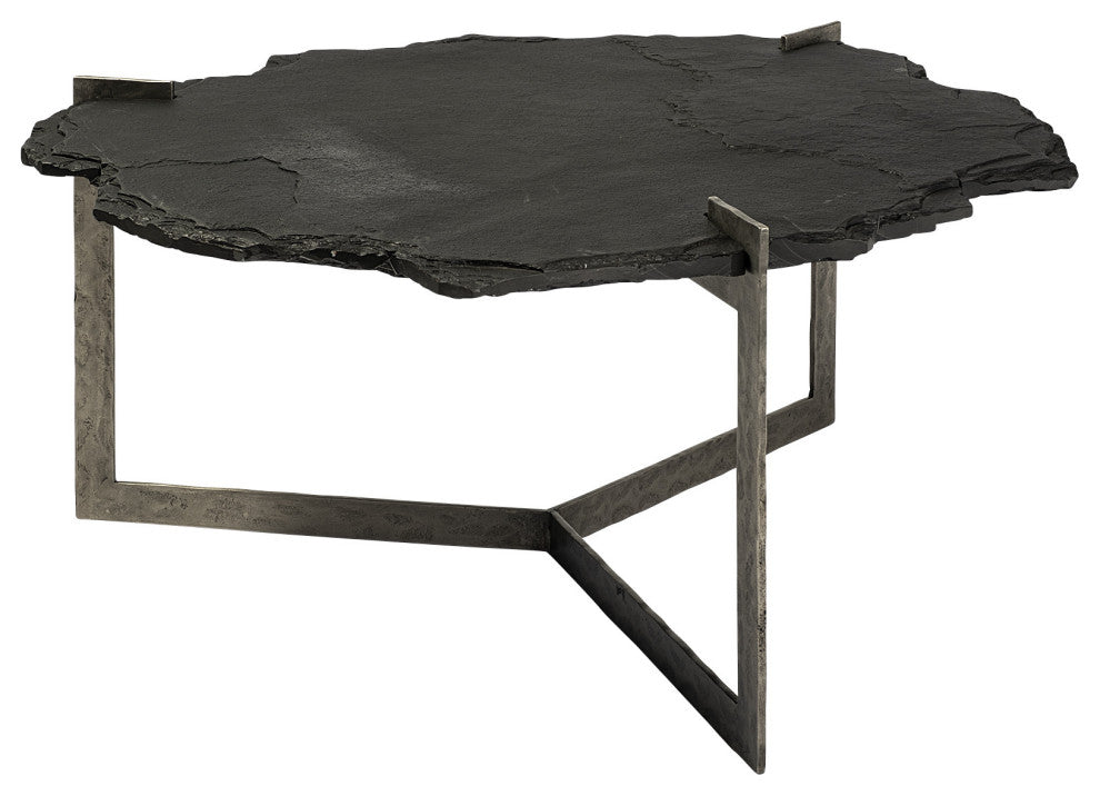 40" Black and Gold Stone and Iron Free Form Distressed Coffee Table
