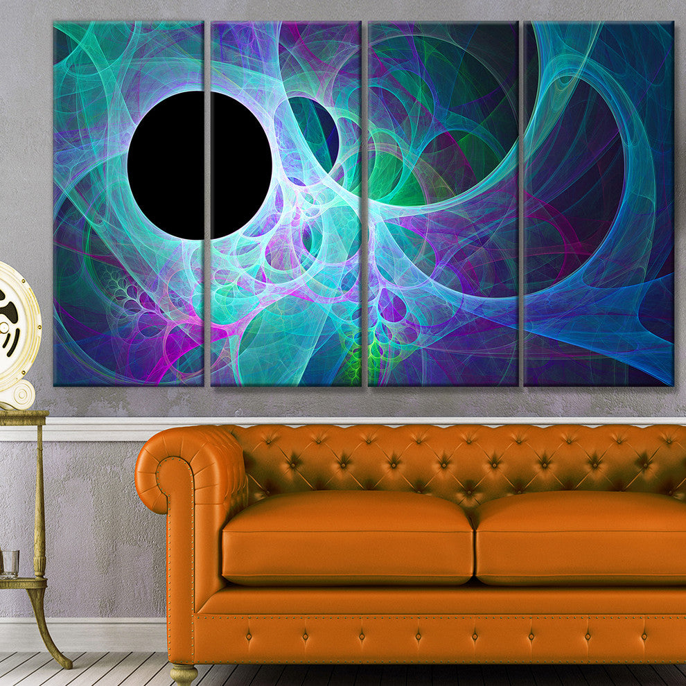 Blue Angel Wings on Black, Abstract Wall Art Canvas, 48"x28", 4 Panels