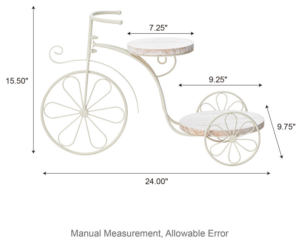 24"L Metal Tricycle Planter Stand, White