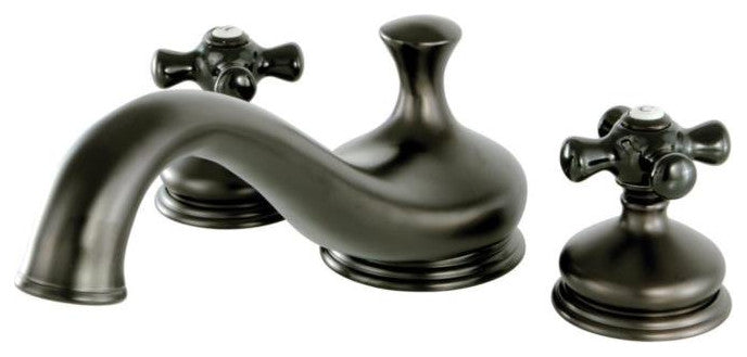 Heritage Onyx Roman Tub Filler w/ Black Porcelain Cross H& le, Oil Rubbed Bronze