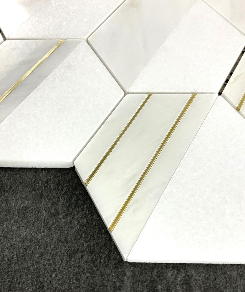 8-Pieces of 4" Hexagon Mix Marble And Metal Mosaic Tile