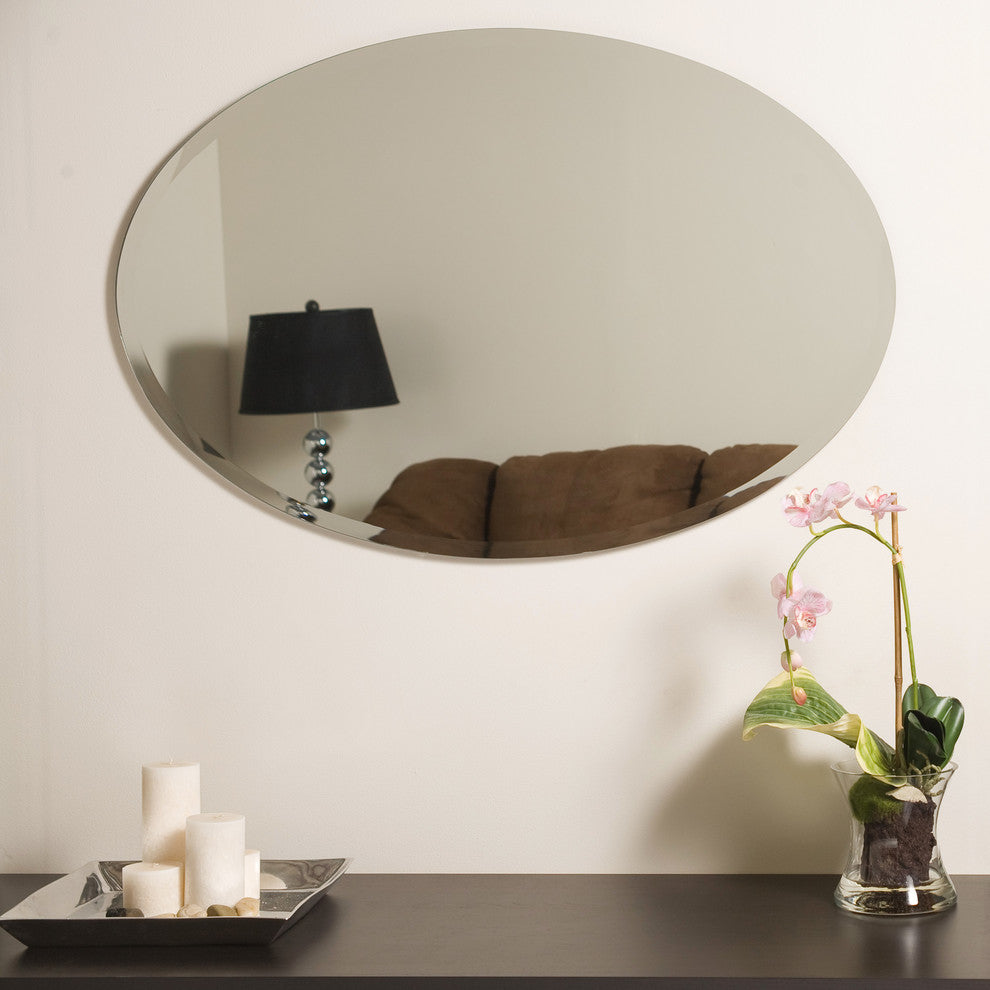 Frameless Oval Beveled Mirror