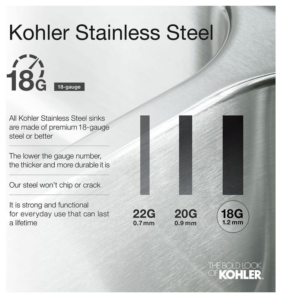 Kohler K-3363-1 Single Basin Stainless Steel Bar Sink - Stainless Steel
