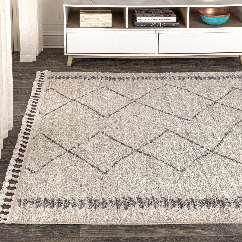 Zaina Moroccan Beni Souk Area Rug, Cream/Gray, 4 X 6
