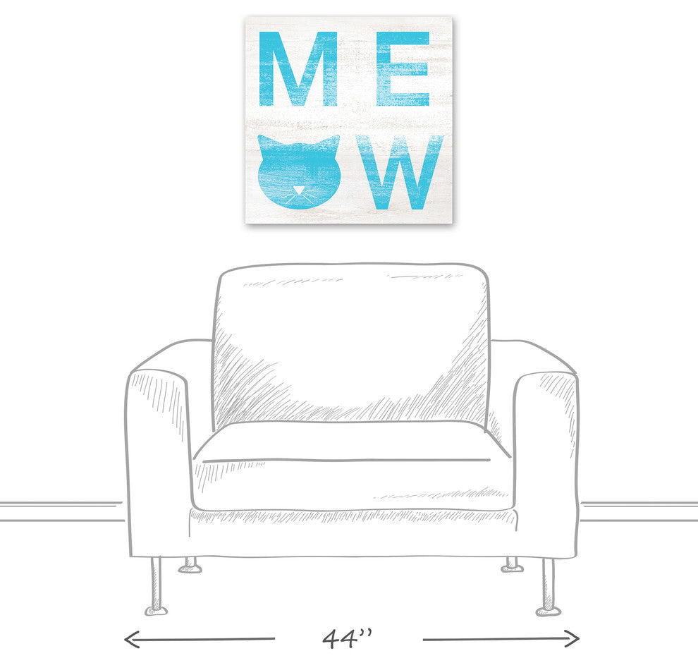 Designs Direct Meow Distressed Blue 20x20 Canvas Wall Art