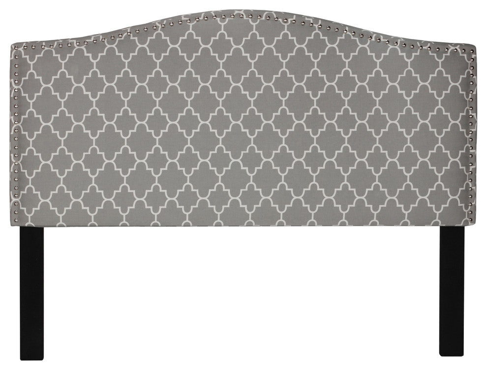Cortesi Home Lena Upholstered Queen Headboard With Nailhead Trim, Grey