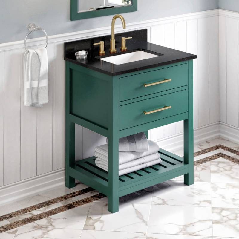 Wavecrest Contemporay Forest Green 30" Vanity, Black Granite Top