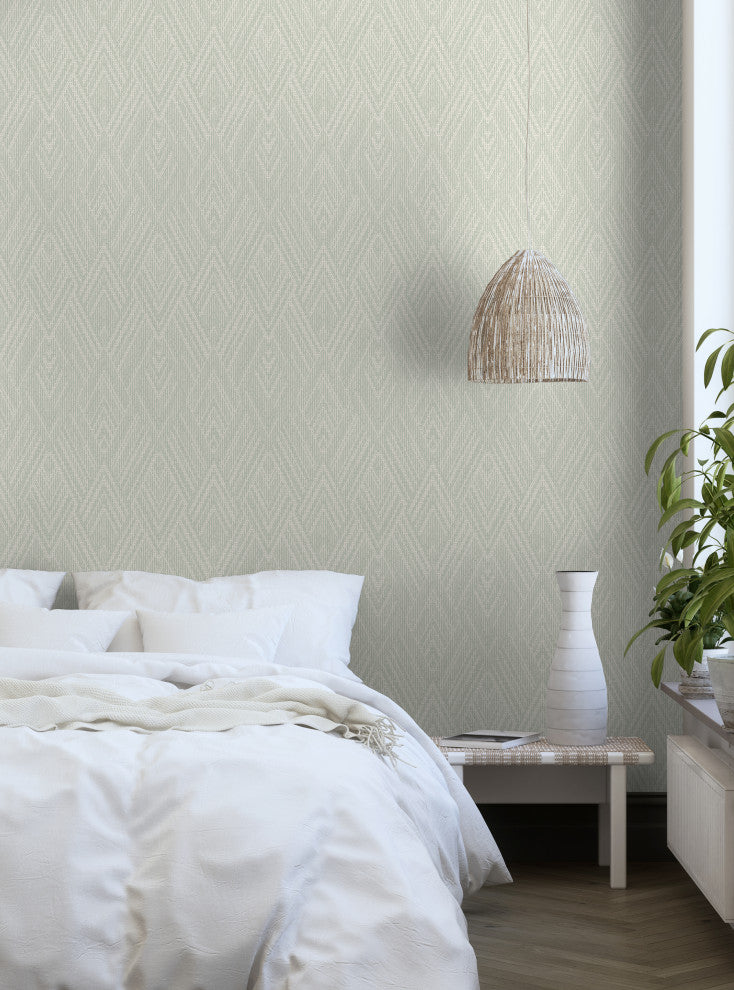 Woven Look Mixed Chevron Peel and Stick Vinyl Wallpaper, Sage, 24"w X 60"h