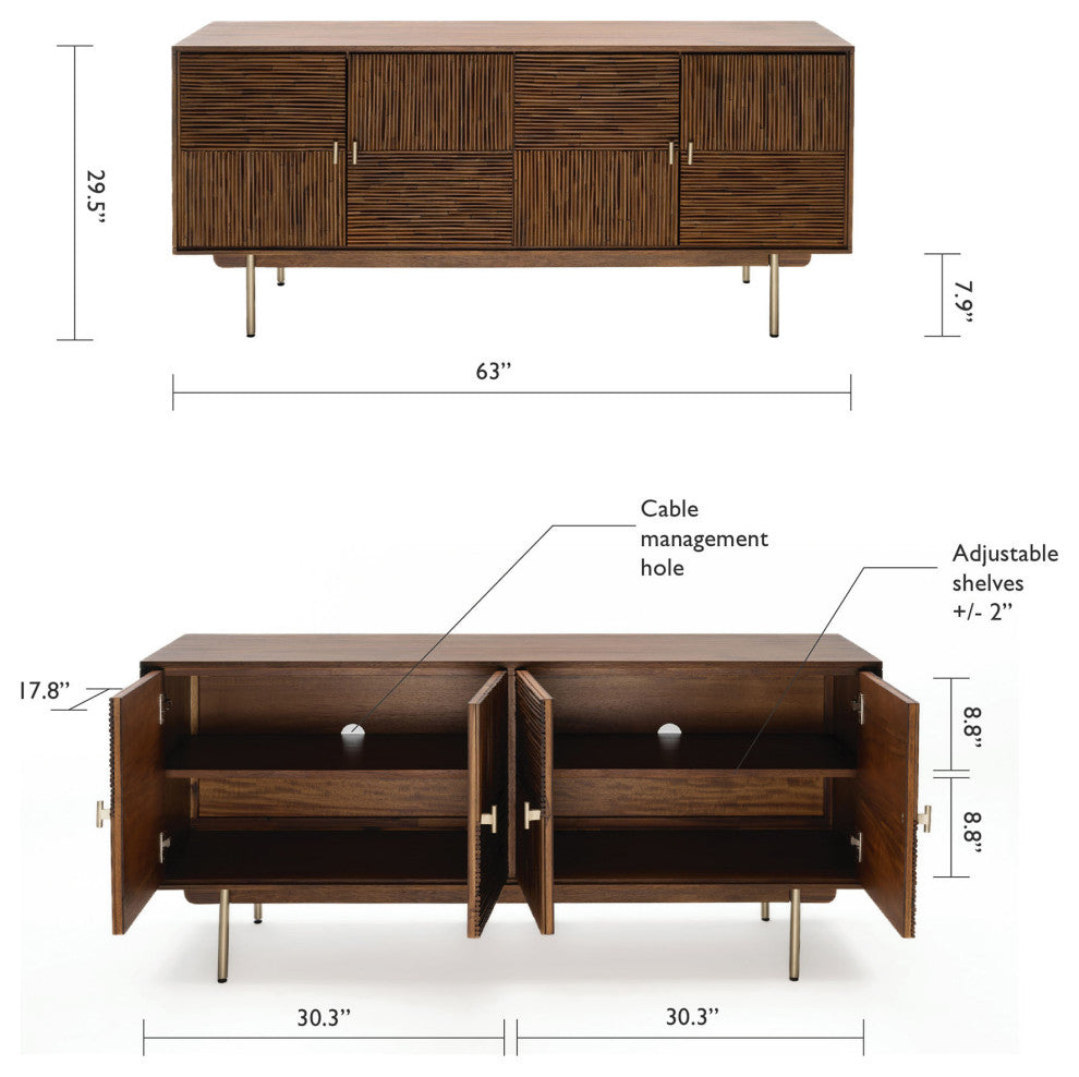 Studio London Arben Sideboard with Drawers Acacia Wood and Rattan Storage