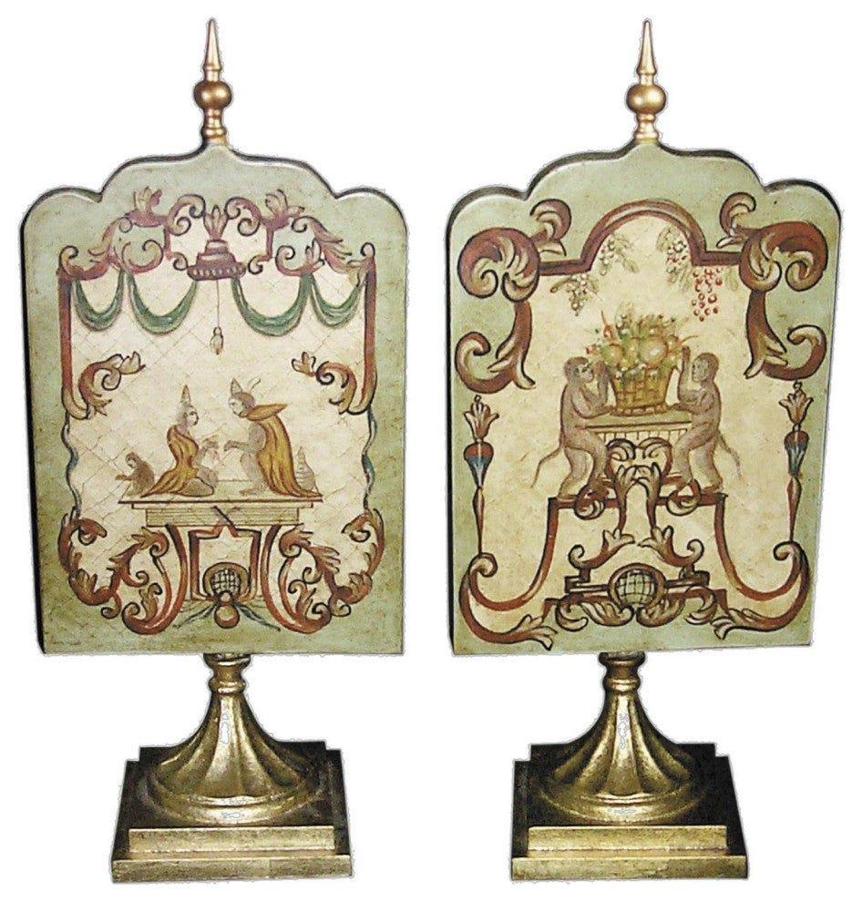 Ammons Wood Monkey Design Decorative Panel Pair, Ivory