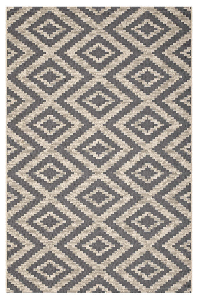 Jagged Geometric Diamond Trellis 4x6 Indoor and Outdoor Area Rug-Gray and Beige
