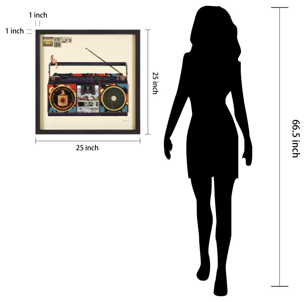 "Cia Boombox"Dimensional Collage, Under Glass, A Shadow Box Frame