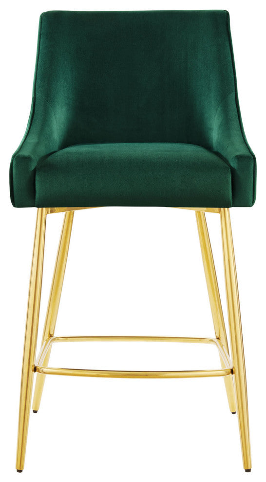 Counter Stool Chair, Green, Velvet, Modern Bar Pub Cafe Bistro Lounge Dining