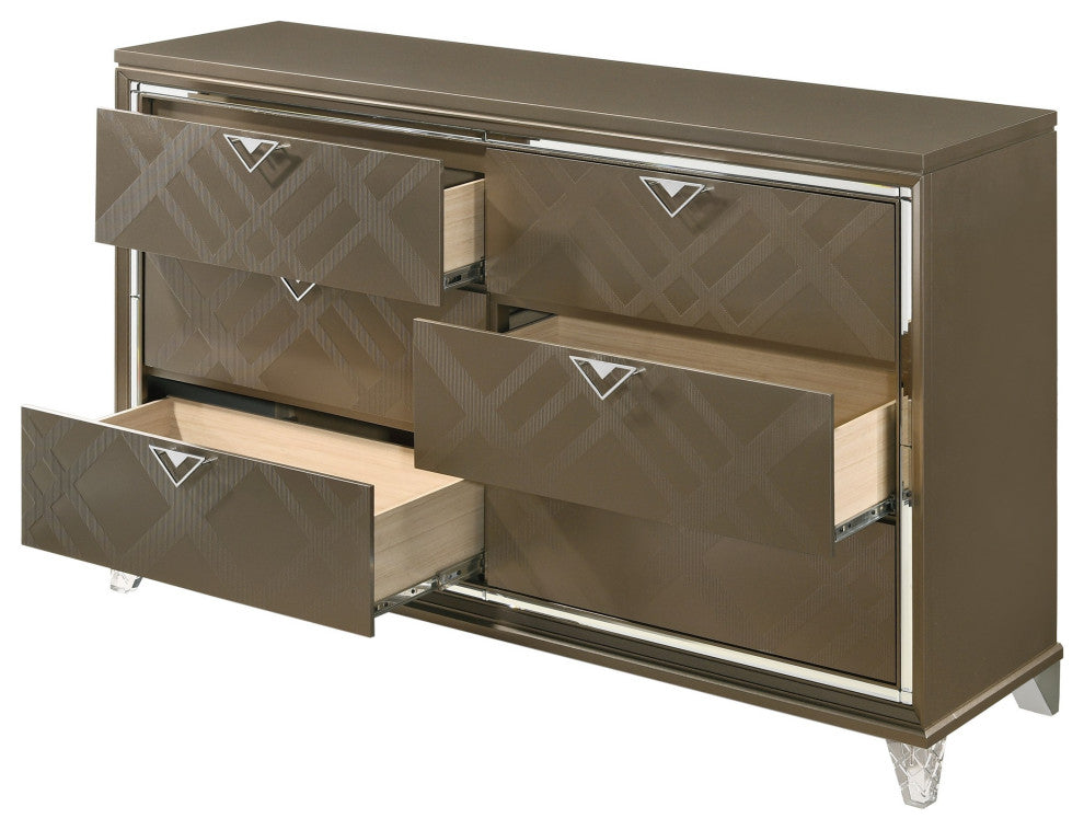 Benzara BM225966 6 Drawer Wooden Dresser With Mirror Accent, Taupe Brown