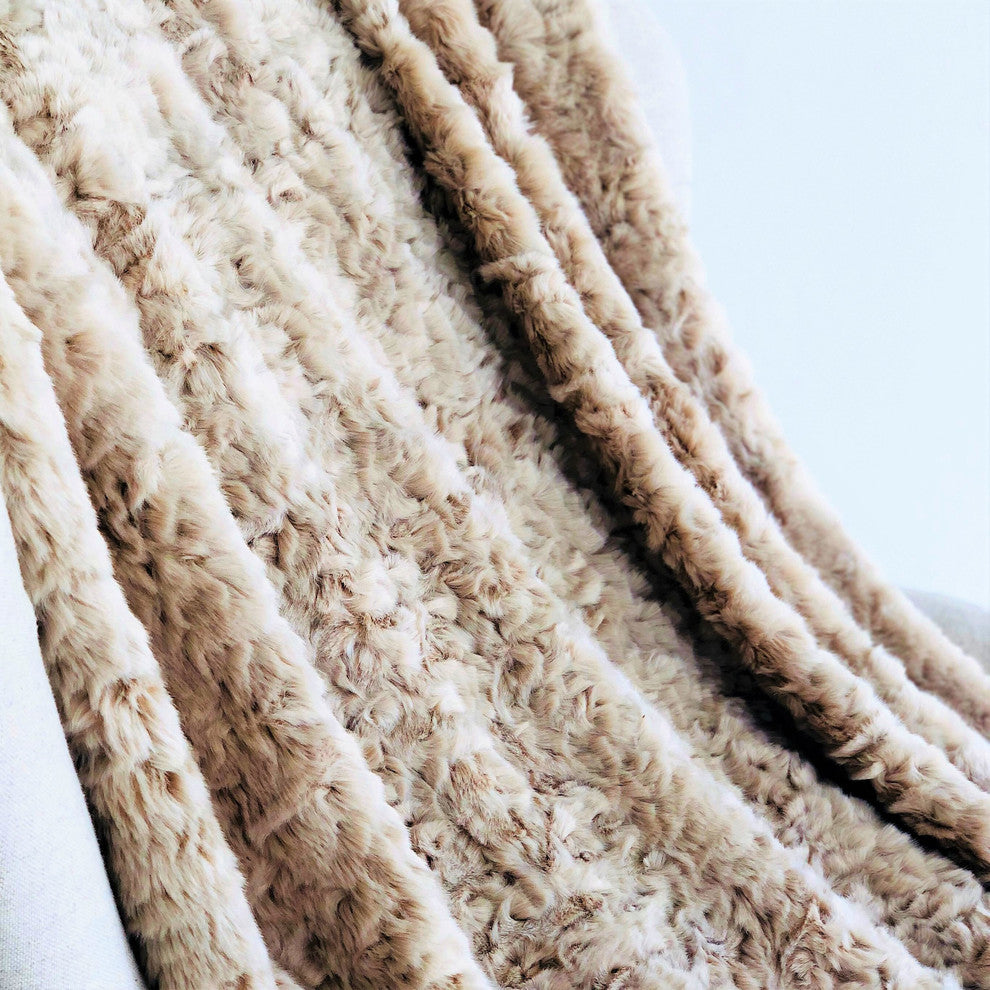 Plutus Champagne Persian Chilla Faux Fur Handmade Luxury Throw, Blanket 80l X 11