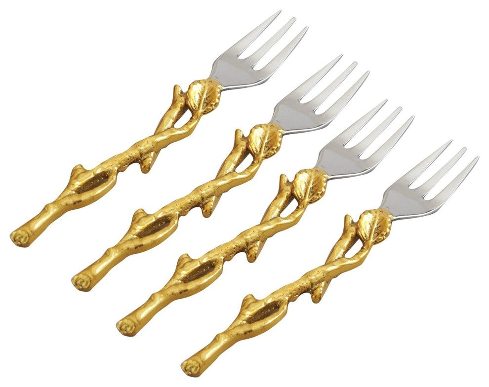 Elegance Gilt Leaf 4-Piece Cocktail Fork Set