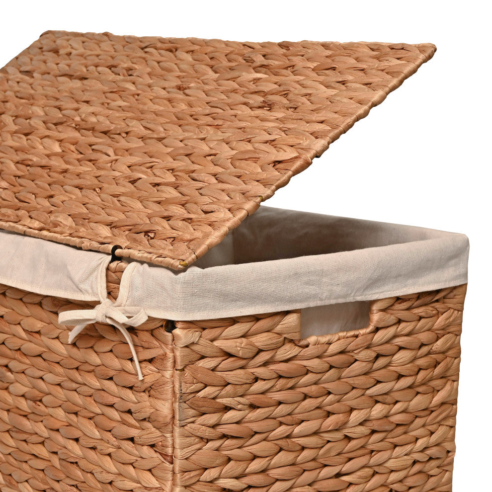 Sawyer Handwoven Hyacinth 2-Section Collapsible Laundry Hamper, Washable Liner