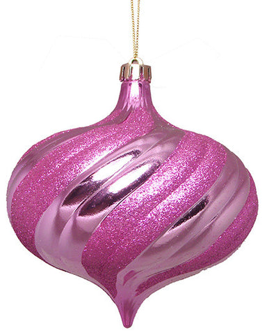 Swirl Shatterproof Onion Christmas Ornaments, Shiny Bubblegum Pink, Set of 4