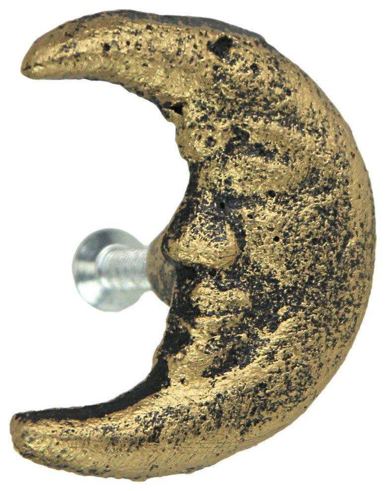 Set of 6 Gold Cast Iron Crescent Moon Face Drawer Pulls Decorative Cabinet Knob