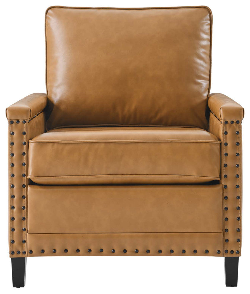 Armchair Accent Chair, Faux Vegan Leather, Tan, Modern, Lounge Hospitality