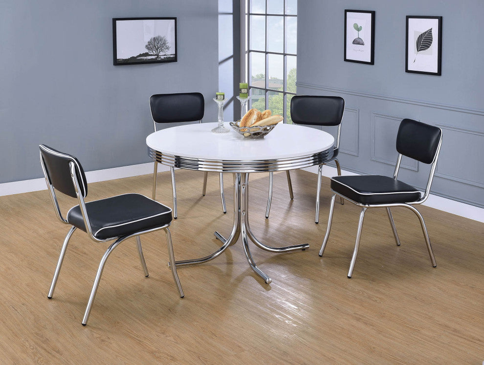 42 inches Round Dining Table with Metal Base, White