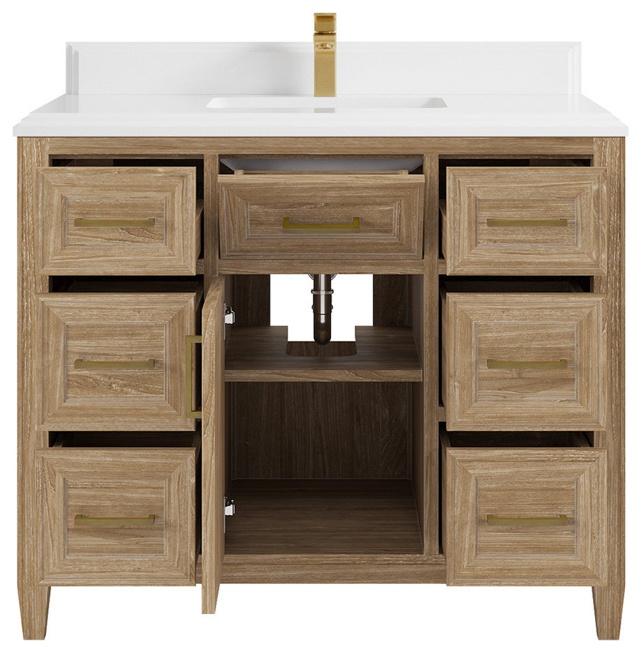 Santa Monica 42 Single Sink Bath Vanity in Whitewashed Teak 1.5" Calacatta Laza