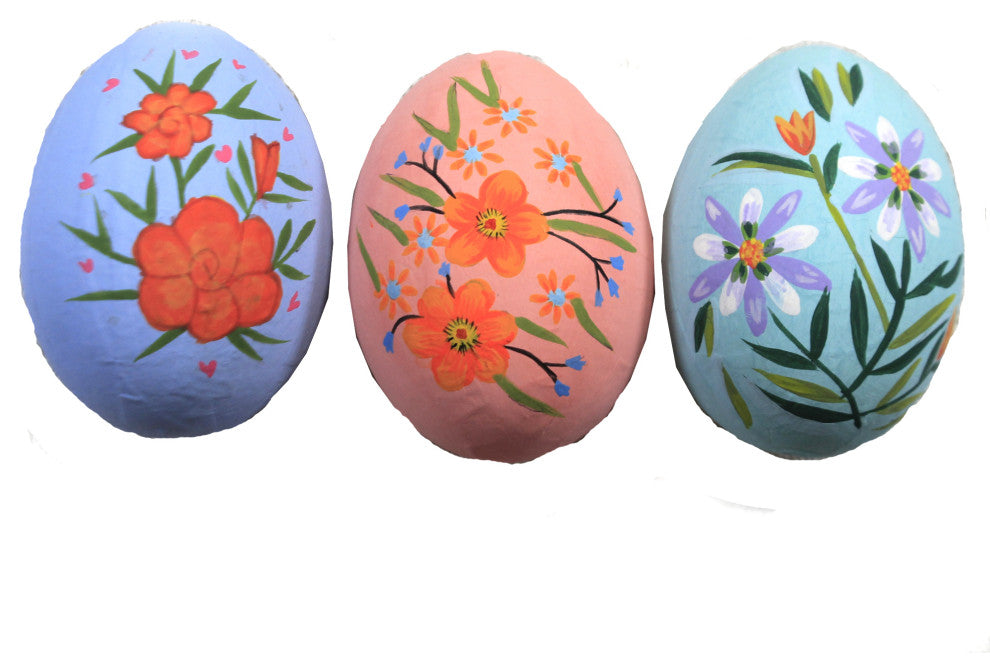 Easter Floral Eggs Hand-Painted Paper Mache Vi0854 Orange