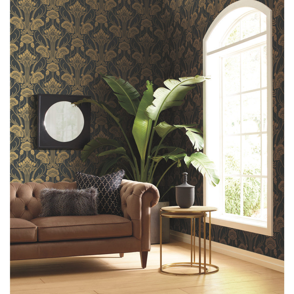 Black Nouveau Damask Wallpaper