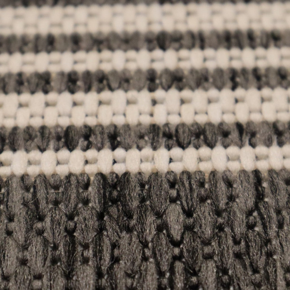 8" Round Gray Striped Indoor Outdoor Area Rug