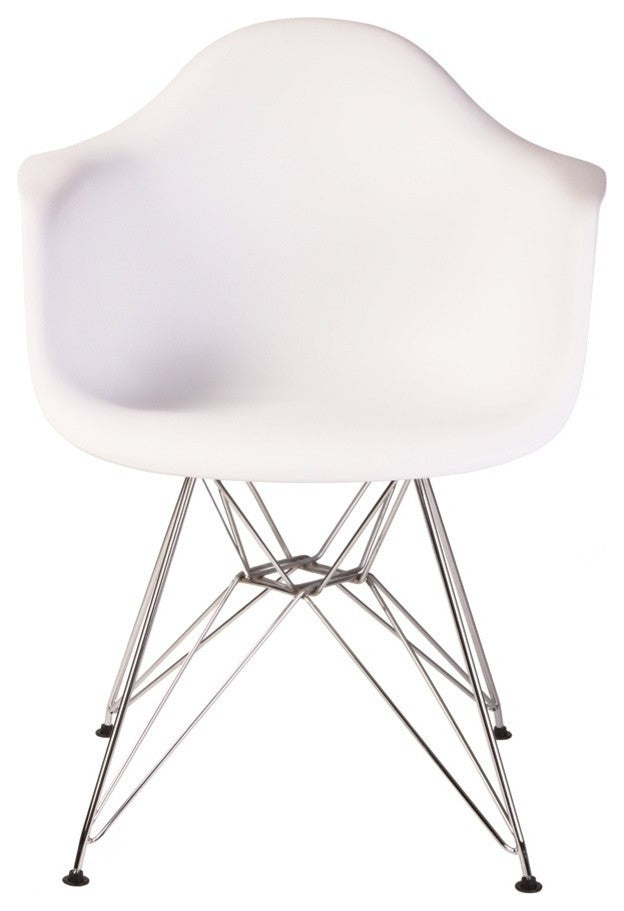Set of 2 DAR White Mid Century Modern Dining Armchair, Steel Eiffel Legs