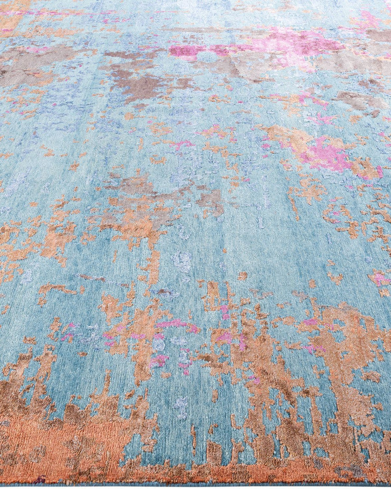 Modern One-of-a-Kind Hand-Knotted Area Rug Pink, 9' 2" x 12' 1"