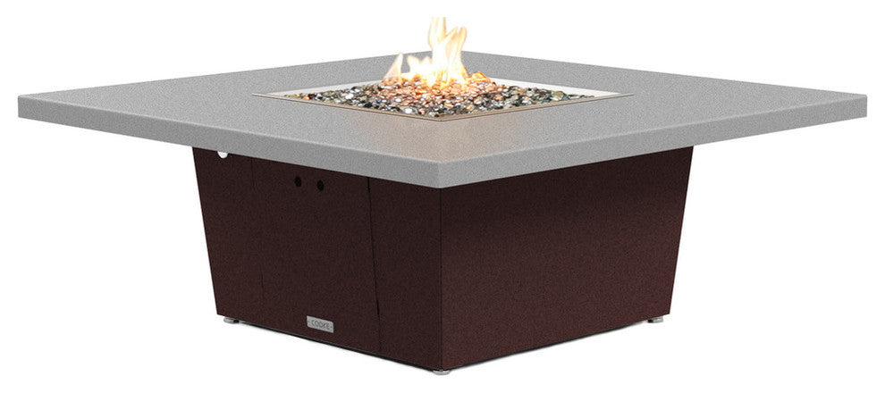 Square Fire Pit Table, 56x56, Propane, Hilltop Grey Powdercoat, Dark Cherry