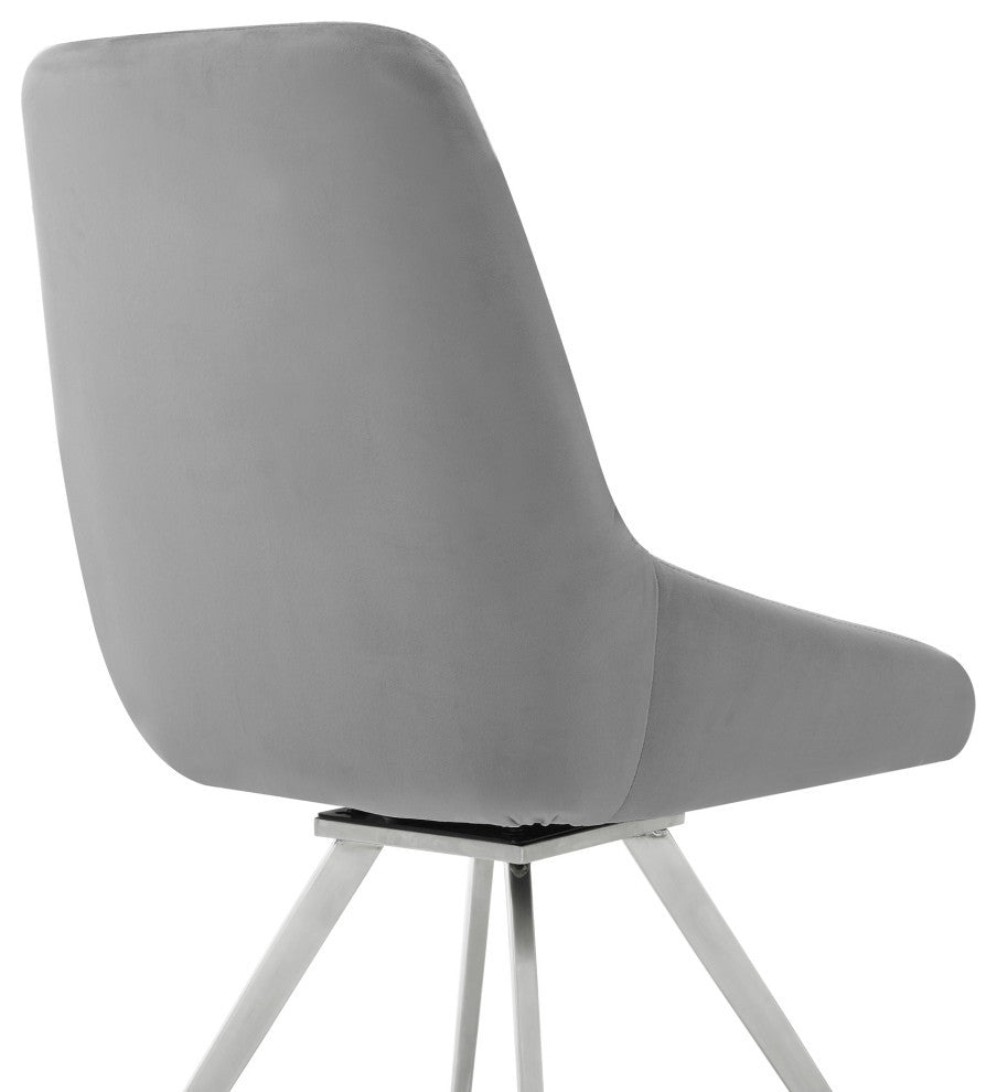 Skye Swivel Gray Velvet and Stainless Steel Dining Room Chairs, Set of 2