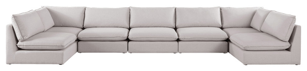 Mackenzie Linen Textured Fabric 7-Piece Modular U-Shaped Sectional, Beige