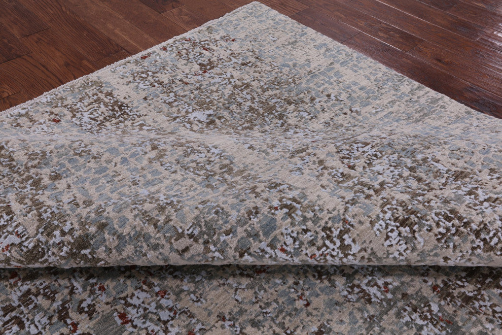 8' 1" X 10' 4" Handmade Contemporary Wool and Silk Rug Q4553