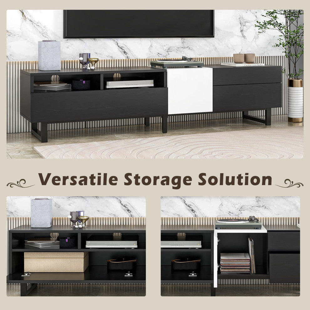 Gewnee TV Stand for 80'' TV with Double Storage Space, Black