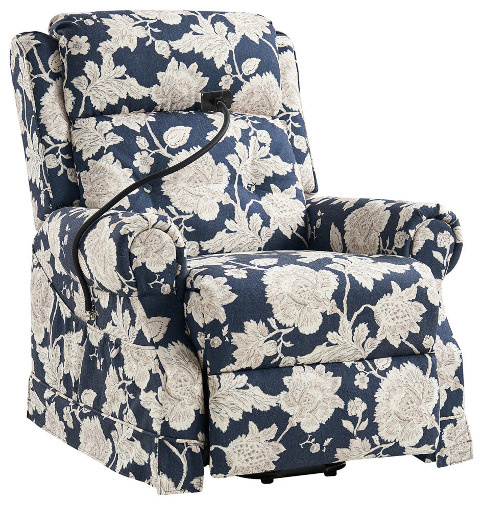 Lift Assist Power Recliner With Massage Heat And Manual Headrest, Navy
