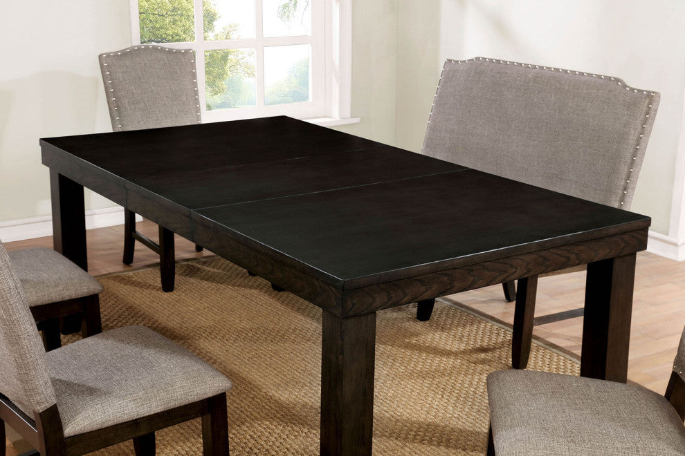 Benzara Wooden Rectangular Dining Table With 18" Leaf, Dark Walnut Brown