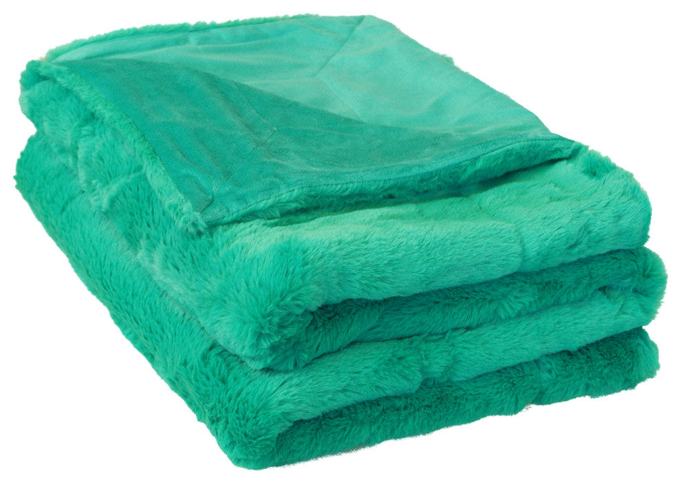 Solid Faux Fur Couch Throw Blanket, Green